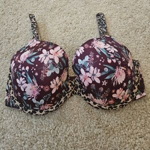 Victoria's Secret Lined Demi Bra Purple Floral Leopard Print Size 32DD